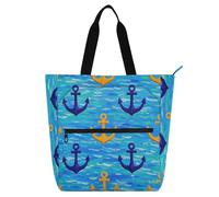 Amooorous Borsa tote decorativa per bambini per ragazzi ragazze adulti, blu e giallo vintage oceano leggero riutilizzabile borsa della spesa con cerniera per la scuola shopping viaggi arcobaleno