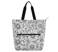 Amooorous Borsa tote decorativa per bambini per ragazzi ragazze adulti, borsa tote impermeabile con margherita nera, borsa della spesa riutilizzabile, con cerniera, per scuola, shopping, viaggi