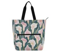 Amooorous Borsa tote decorativa per bambini, ragazzi e ragazze, adulti, gigli calla bianchi e rosa, impermeabile e resistente per insegnanti, borsa tote per biblioteca