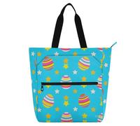 Amooorous Borsa tote decorativa per bambini ragazzi e ragazze donne uovo di Pasqua stella blu grande borsa della spesa con manici con cerniera per scuola, shopping, spiaggia