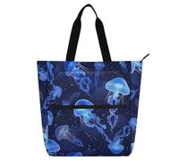 Amooorous Borsa tote decorativa per bambini, ragazzi e ragazze, meduse blu galleggianti nel mare, borsa per attività robusta per bambini, borsa tote con cerniera per la scuola e