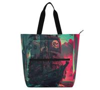 Amooorous Borsa tote decorativa per bambini ragazzi ragazze donne nave pirata con bandiera teschio, borsa resistente all'acqua, borsa con tasche con cerniera per la scuola