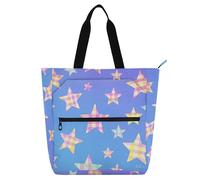 Amooorous Borsa tote decorativa per bambini, studenti, adulti, cartoni animati, a quadretti, stelle, blu, grande borsa resistente per insegnanti, biblioteca, scuola, shopping