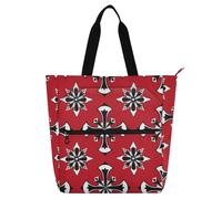 Amooorous Borsa tote decorativa per bambini, studenti, adulti, con croce maltese, impermeabile, riutilizzabile, borsa per libri, borsa della spesa con cerniera, per università, shopping, spiaggia