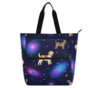 Amooorous Borsa tote decorativa per bambini studenti adulti con motivo cane stellato dell'universo borsa tote resistente all'acqua borsa della spesa riutilizzabile con cerniera per la scuola