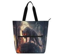 Amooorous Borsa tote decorativa per bambini studenti adulti con motivo lupo rosso fiamma fredda borsa impermeabile borsa a mano con tasche con cerniera per scuola, shopping, shopping e shopping