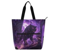 Amooorous Borsa tote decorativa per bambini studenti adulti ghepardo fiamma viola leggera borsa a tracolla con cerniera per scuola e giochi, arcobaleno bolsa dela