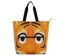 Amooorous Borsa tote decorativa per bambini, studenti, adulti, motivo: animali del fumetto, grandi occhi, arancione, grande borsa della spesa riutilizzabile con tasche con cerniera per la scuola