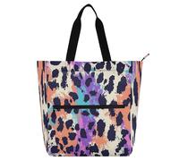 Amooorous Borsa tote decorativa per bambini, studenti, adulti, stampa ghepardo, viola brillante, leggera, riutilizzabile, borsa con cerniera per scuola e giochi, arcobaleno para