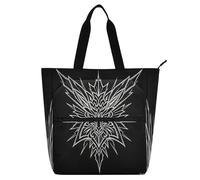 Amooorous Borsa tote decorativa per bambini studenti adulti totem geometrica astratta nera grande borsa della spesa riutilizzabile con cerniera per scuola, shopping, spiaggia