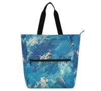 Amooorous Borsa tote decorativa per libri per bambini e adulti, un mare di pesce in un oceano blu. Borsa da spiaggia resistente riutilizzabile con cerniera per scuola, shopping, ecc