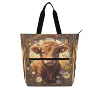 Amooorous Borsa tote decorativa per libri per bambini, studenti, adulti, motivo: mucca scozzese, leggera, resistente, per insegnanti, biblioteca, scuola e giochi