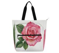 Amooorous Borsa tote decorativa per libri per bambini studenti adulti rosa pesca floreale borsa tote robusta per biblioteca libri per la spesa con manici con cerniera