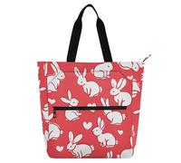 Amooorous Borsa tote decorativa per libri per ragazzi ragazze adulti, coniglietto linea arte cuore San Valentino resistente all'acqua borsa a tracolla con cerniera per college shopping spiaggia