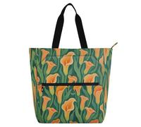 Amooorous Borsa tote decorativa per ragazzi, ragazze, donne, gigli calla arancione-verde, robusta borsa tote con manici con cerniera per scuola, shopping, shopping, shopping, arcobaleno