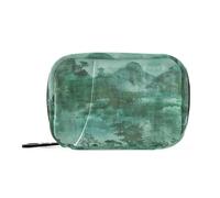 Amooorous Borsa verde della medicina della pittura del paesaggio di stile cinese per viaggiare con scomparti staccabili conveniente organizzatore della medicina di viaggio per la borsa