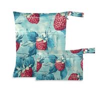 Amooorous Borse da bagno a prova di disordine con fragole turchese e corallo, confezione da 2 pezzi essenziali da viaggio per volare con manici per viaggi, piscina