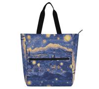 Amooorous Borse da donna per ragazzi e ragazze, pittura a olio blu e giallo, cielo stellato, grande borsa tote per insegnante, borsa a tracolla con cerniera per