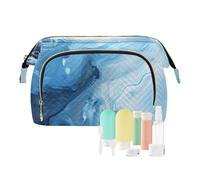 Amooorous Borse da toilette leggere da viaggio con disegno a inchiostro blu e bianco, borsa per il cambiamento per trucco cosmetico, blu, bianco, inchiostro, disegno, 1 size