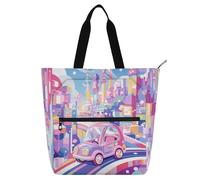 Amooorous Borse da viaggio decorative per bambini, ragazzi e ragazze, motivo cartone animato colorato auto e città, borse da scuola resistenti all'acqua con tasche con cerniera per scuola, shopping,