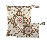 Amooorous Borse da viaggio in stile barocco con fiori vintage con cerniera, confezione da 2 pezzi essenziali da viaggio per volare con manici per palestra, viaggi