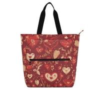 Amooorous Borse decorative per bambini carine per bambini studenti adulti, rosso oro San Valentino amore romantico robusto insegnante Tote bag con cerniera per scuola shopping spiaggia arcobaleno