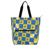 Amooorous Borse decorative per bambini Cutote per ragazzi ragazze donne, blu e giallo a quadri impronte di zampe leggere libro per bambini tote riutilizzabile borsa della spesa borsa per la scuola