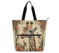Amooorous Borse decorative per bambini, donne, uomini, giraffe, uccelli, fiori, illustrazione botanica, stile vintage, borse a tracolla resistenti all'acqua con tasche con chiusura