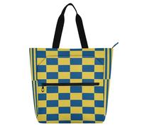 Amooorous Borse decorative per bambini e adulti, a scacchiera gialla e blu, resistente all'acqua, borsa della spesa riutilizzabile, borsa per la spesa, per scuola, shopping, viaggi, arcobaleno para