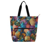 Amooorous Borse decorative per bambini per bambini adulti, ananas giallo in pittura a olio resistente all'acqua borsa della spesa riutilizzabile con cerniera per college shopping spiaggia arcobaleno