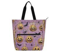 Amooorous Borse decorative per bambini per ragazzi ragazze adulti, cartone animato carino giallo zucca di Halloween leggera resistente riutilizzabile biblioteca borsa per libri borsa della spesa per