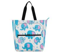 Amooorous Borse decorative per bambini per ragazzi ragazze donne, carino cartone animato elefante blu grande borsa della spesa riutilizzabile con cerniera per college shopping spiaggia arcobaleno para