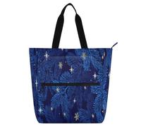 Amooorous Borse decorative per bambini, studenti, adulti, blu, albero di Natale, fiocco di neve, impermeabile, borsa della spesa riutilizzabile, con cerniera, per scuola, shopping, spiaggia, mochilas