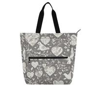 Amooorous Borse decorative per libri per bambini e adulti, grigio e bianco Valentine Love Bird grande borsa tote riutilizzabile con cerniera per scuola e tempo di gioco Rainbow bolsos para guardar