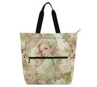 Amooorous Borse decorative per libri per ragazzi ragazze adulti, bella principessa bionda rosa bianca grande resistente riutilizzabile biblioteca borsa per libri borsa della spesa per la scuola