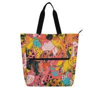 Amooorous Borse per bambini e adulti con motivo bassotto marrone carino, grande borsa della spesa riutilizzabile con cerniera per scuola, shopping, spiaggia, arcobaleno