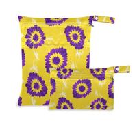 Amooorous Borse per costume da bagno giallo-viola Tie-dye con cerniera, confezione da 2 pezzi essenziali da viaggio per bambino con manici per fare il bagno, fare il bagno