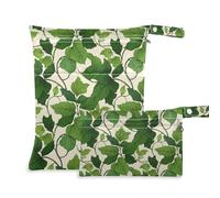 Amooorous Borse vintage con stampa a foglia verde con cerniera per stoffa 2 confezioni di borse per pannolini oggetti essenziali con manici per viaggi, asilo nido