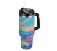Amooorous Bottiglia d'acqua giapponese Fuji Mountain colorata sottovuoto riutilizzabile con manico con coperchio con cannuccia tazza decorativa per casa, ufficio o auto baso termico para Cafe 1,18 l