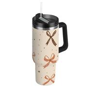 Amooorous Bottiglia d'acqua riutilizzabile con papillon marrone, con coperchio a prova di perdite e cannuccia, tazza da caffè da viaggio decorativa con manico, per acqua, tè freddo o caffè vasos para