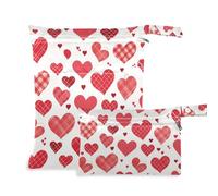 Amooorous Buffalo Plaid a forma di cuore borse con cerniera per San Valentino per spiaggia Confezione da 2 borse bagnate per costume da bagno con manici per asilo nido, piscina