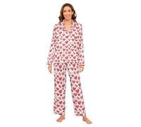 Amooorous Buffalo Plaid a Forma di Cuore San Valentino Pigiama di Seta Set per le Donne Classico Button Down Piuma Polsino Pigiama di Seta Set Casual Ladies Sleepwear M bata para dormir de Mujer
