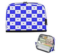 Amooorous Buffalo Plaid Check Bianco Blu Cuore Matita Custodia per il trasporto di Grande Capacità Borse per il Trucco Con Cerniera Stoccaggio di Cancelleria per Bambini Scuola Forniture cartucheras