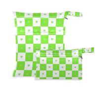 Amooorous Buffalo Plaid Check Heart Green impermeabile palestra vestiti borsa 2 Pack Wet Bag per costume da bagno con manici per viaggi, palestra