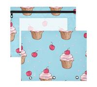 Amooorous Buste trasparenti con finestra a 3 anelli per raccoglitori a 3 anelli, confezione da 2 pezzi per insegnanti, forniture artistiche per conservare cupcake in stile cartone animato