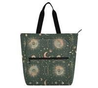 Amooorous Carina borsa decorativa per ragazzi ragazze donne con motivo celeste con lune, stelle e galassie, grande borsa da scuola, borsa da spiaggia con cerniera per lo shopping, la