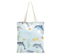 Amooorous Carino Cartone Animato Grigio Delfino Tote Tote di Tela con manici Tessuto Tote Bag Borse di Tela per Compleanno Bolsa de lona
