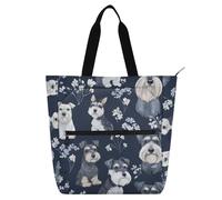 Amooorous Carino decorativo per ragazzi e ragazze adulti, cartone animato, schnauzer grigio, fiori, grande borsa da biblioteca, borsa della spesa per la scuola, lo shopping, i viaggi
