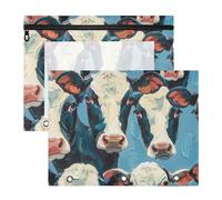 Amooorous Cartella di plastica portatile per raccoglitori a 3 anelli, confezione da 2, per insegnanti, casa, cartone animato, pittura a olio in bianco e nero di una mucca