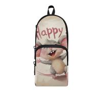 Amooorous Cartone animato animale è felice ogni giorno Nylon 3 scomparti cerniera astuccio grande capacità astuccio per college cancelleria per ragazzi elementare 1600ml